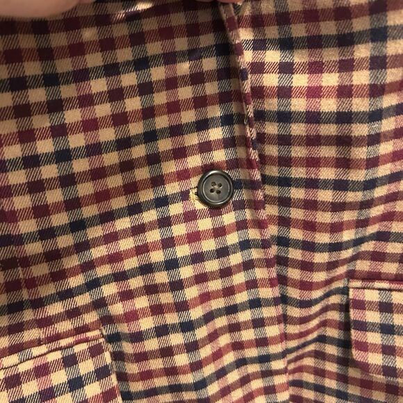 Vintage Merona Tan Red‎ Blue Plaid Check Wool Blend Preppy Academia Blazer 10 - Picture 4 of 9